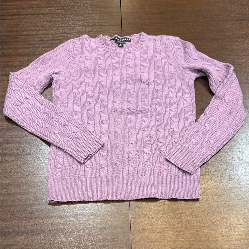 Ralph Lauren Black Label 100% Cashmere Purple Cable Knit Sweater Sz M EUC
